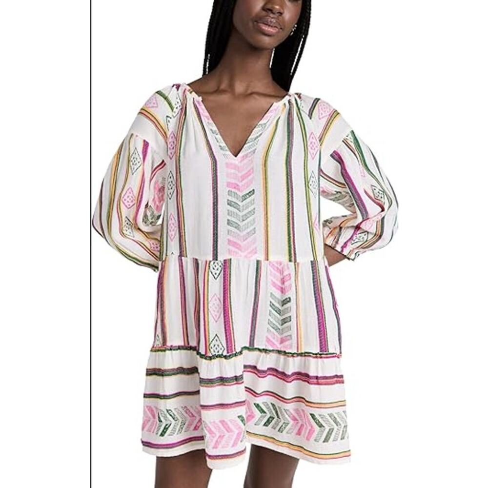 Velvet by Graham & Spencer Jade Striped Tiered Mini Dress Puff Sleeve Size L